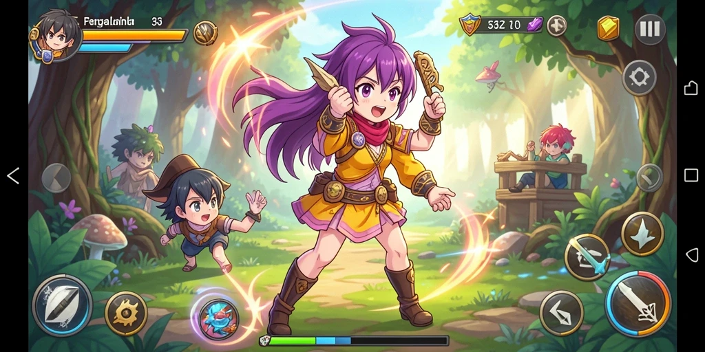 Tangkapan layar gameplay 33ZK menampilkan aksi karakter anime yang menarik.
