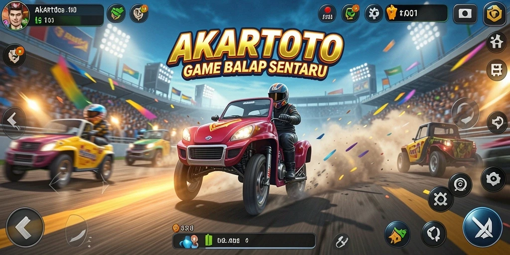Gameplay balap seru dalam AKARTOTO dengan grafis yang memukau.