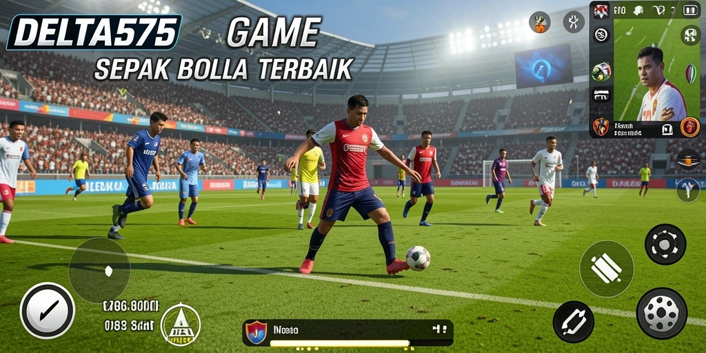 Tampilan utama gameplay DELTA575 yang menyajikan aksi sepak bola seru.