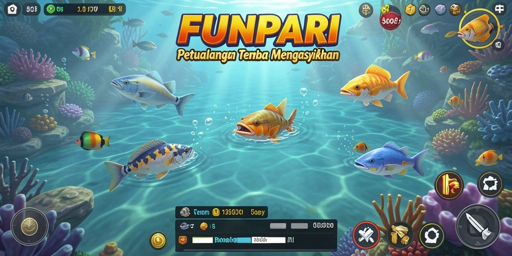 Tangkapan layar menampilkan aksi menembak ikan di lautan.
