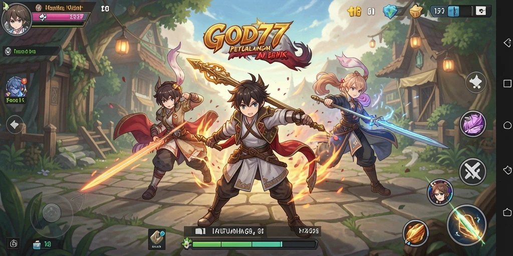Tampilan gameplay <strong>GOD77</strong> dengan aksi karakter menawan.