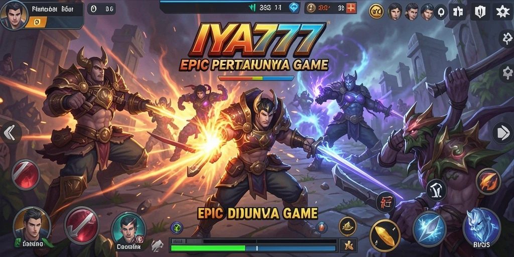 Screenshot utama IYA777 menampilkan aksi pertarungan yang intens dan dramatis.