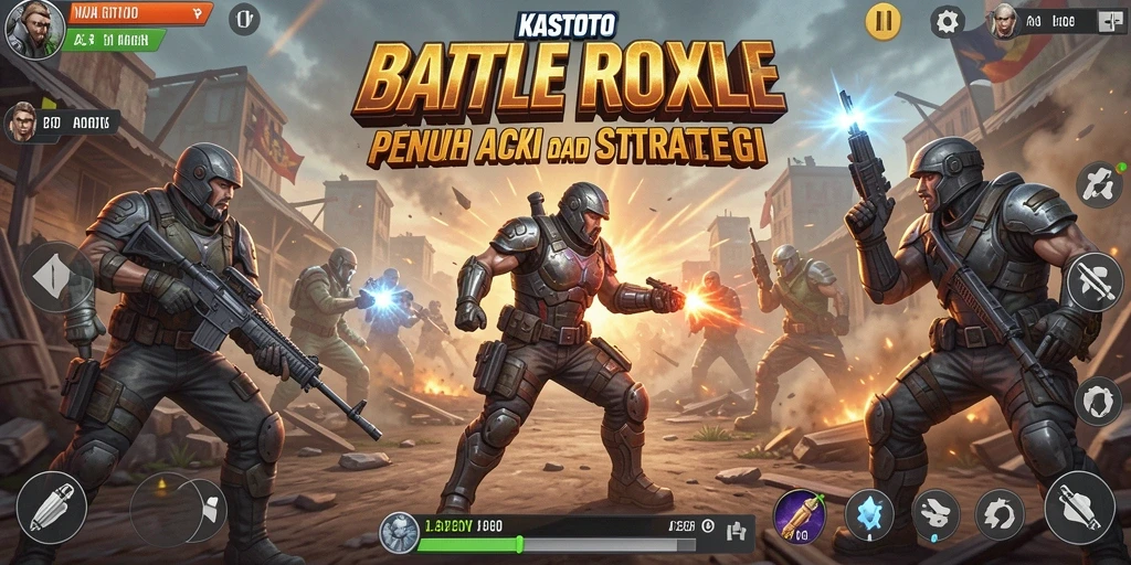 Tampilan aksi mendebarkan dalam gameplay KASTOTO Battle Royale.