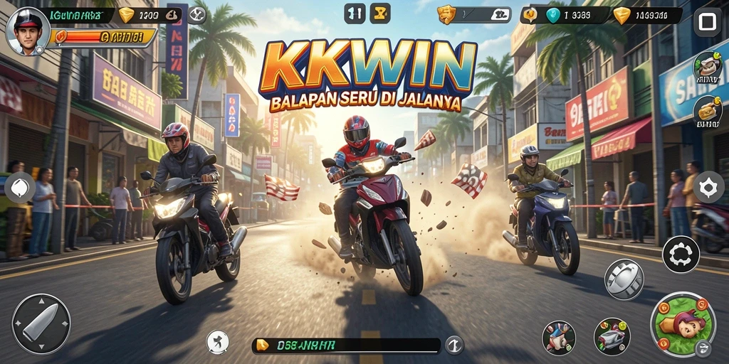 Gameplay seru dan mendebarkan di KKWIN dengan mobil balap.
