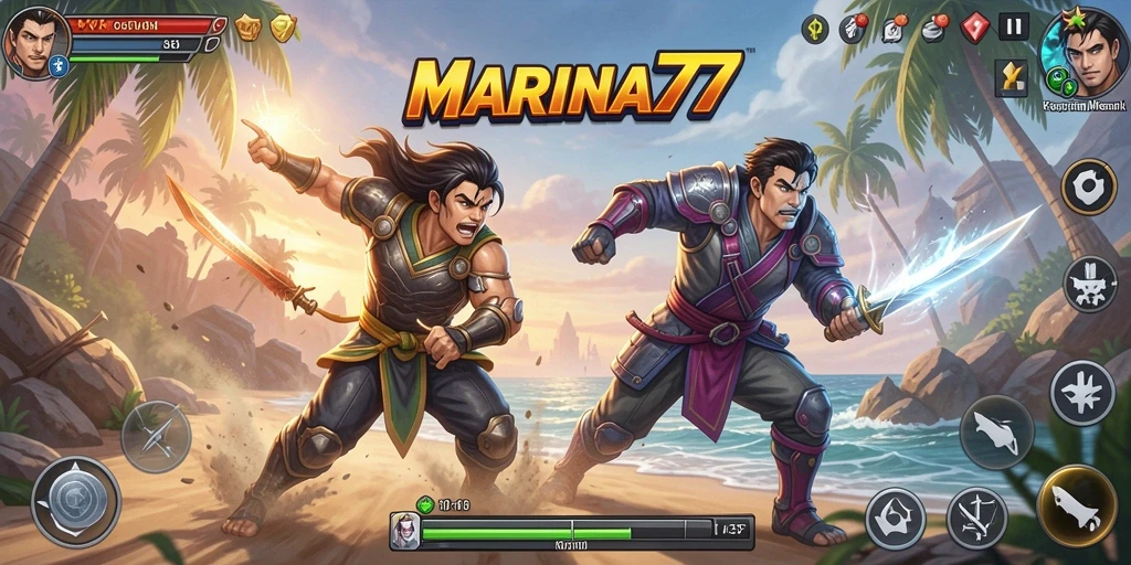 Tampilan seru dari pertempuran di MARINA77 dengan karakter unik.