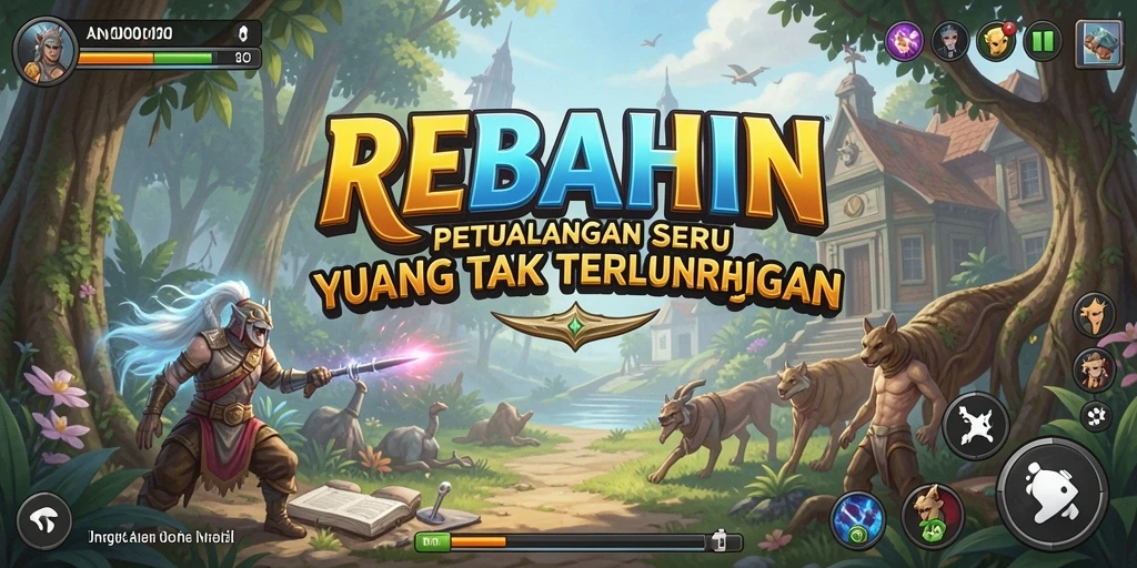 Tangkapan layar utama gameplay REBAHIN yang penuh petualangan.
