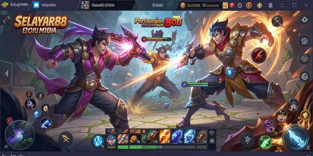 Tampilan gameplay epik dari SELAYAR88 dalam genre MOBA.