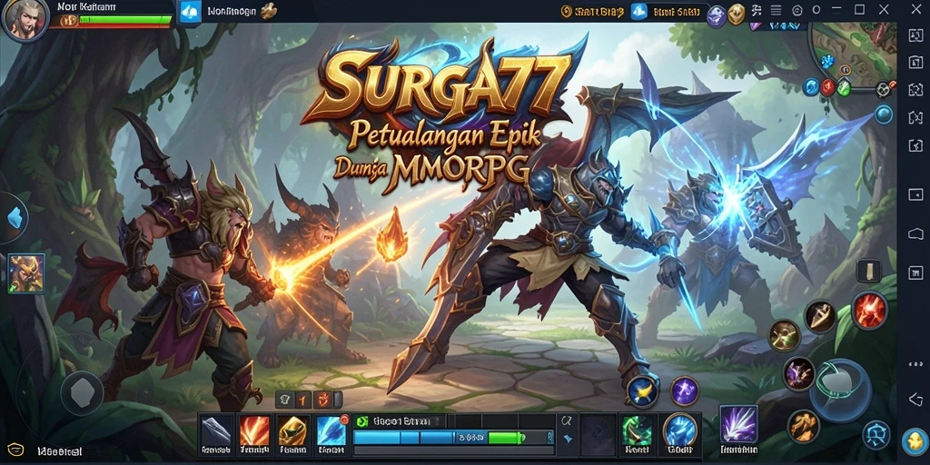 Screenshot utama SURGA77 menampilkan momen epik dalam gameplay MMORPG.