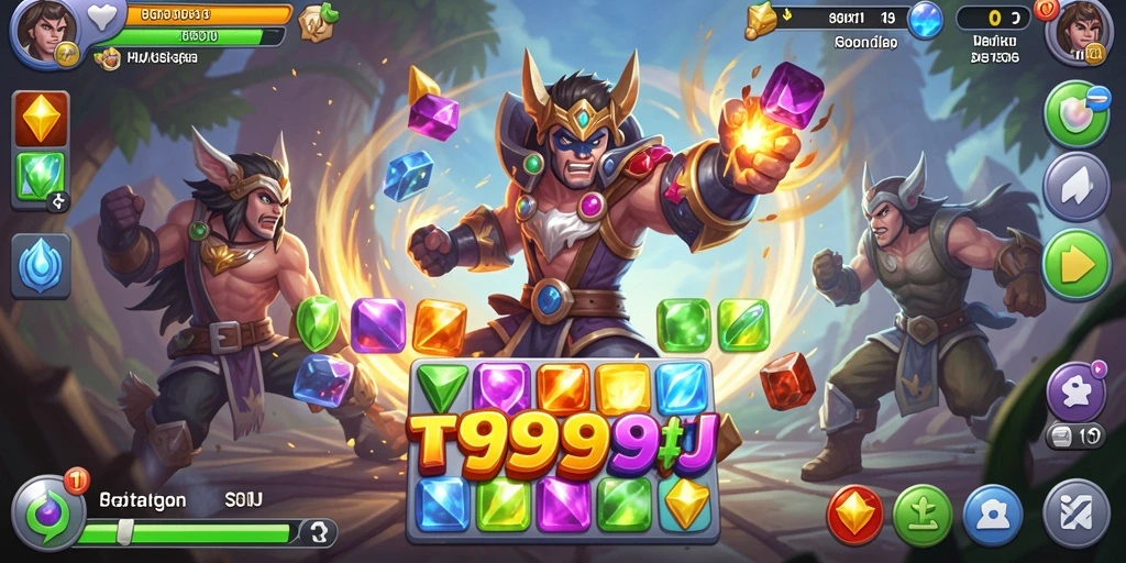 Tampilan epik gameplay T9999 Match-3 yang menantang.